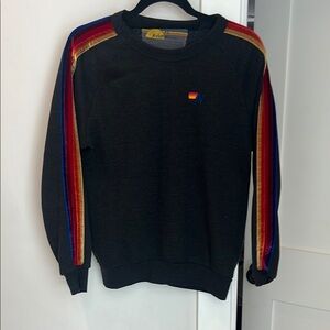 Aviator Nation Black Sweater with Rainbow Stripes